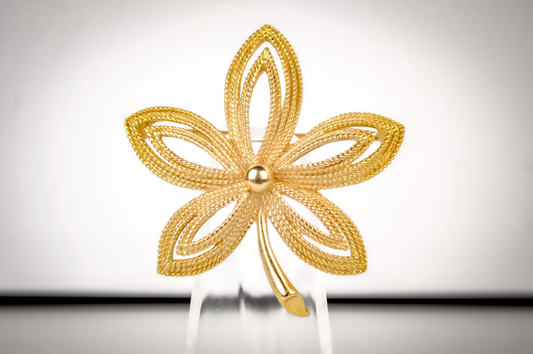 Vintage Crown Trifari Gold-tone Flower Brooch - Openwork Flower Brooch Crown Trifari Vintage