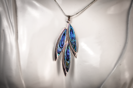 Natural Paua Abalone Shell Triple Leaf Pendant - Abalone Three-Leaf Statement Pendant