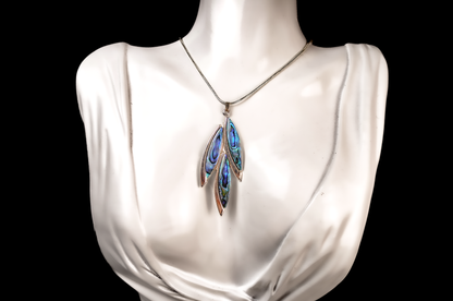 Natural Paua Abalone Shell Triple Leaf Pendant - Abalone Three-Leaf Statement Pendant