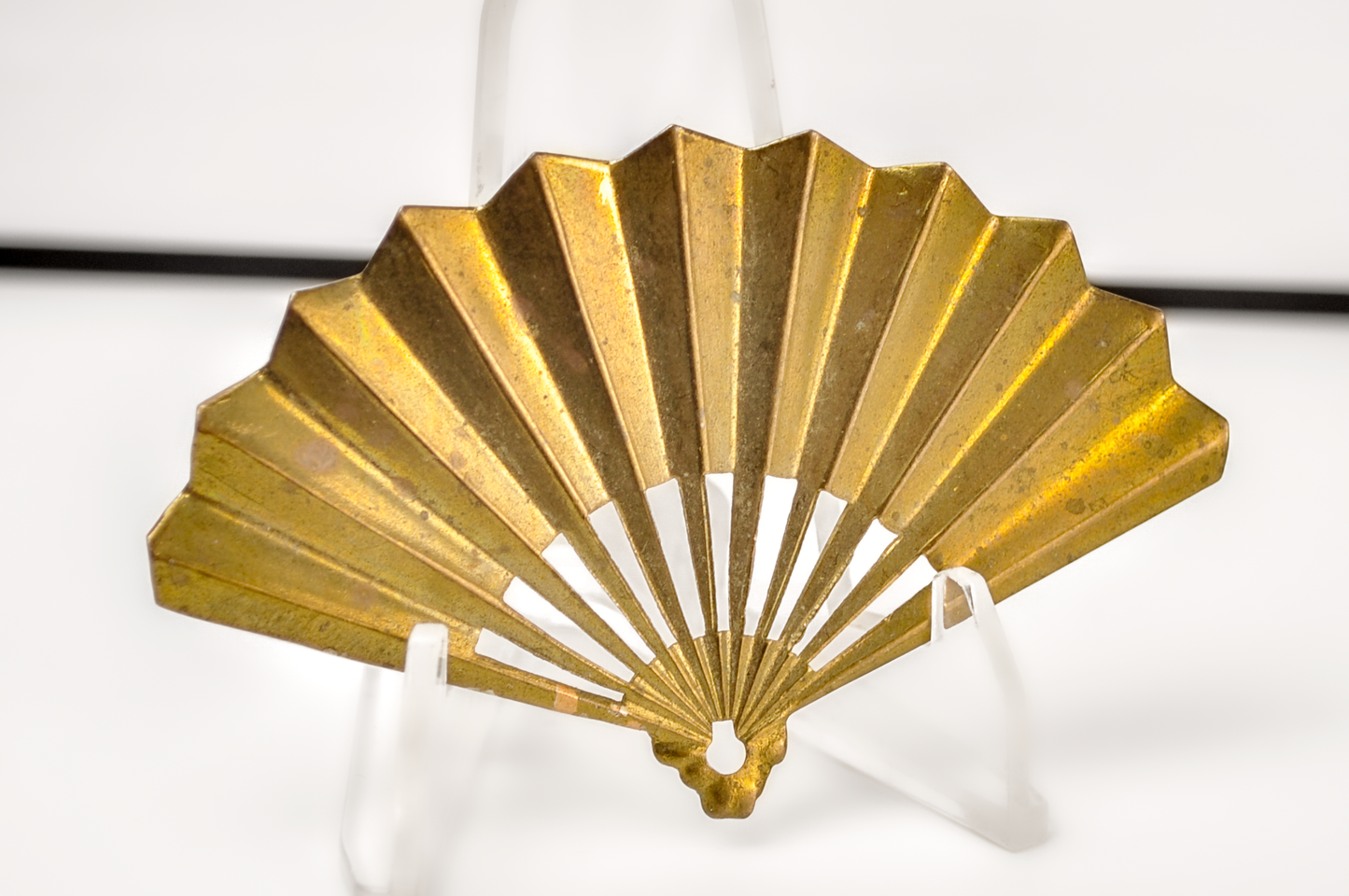 Vintage Solid Brass Oriental Style Hand Fan Brooch - Mid-Century Decorative Brass Fan Brooch