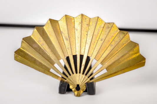 Vintage Solid Brass Oriental Style Hand Fan Brooch - Mid-Century Decorative Brass Fan Brooch