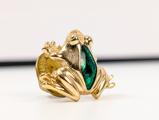 Vintage Avon Gold-Toned and Green Frog Brooch - Adorable Amphibian Tac Pin