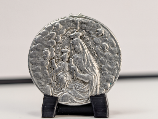 Sacred Heart of Jesus Aluminum Pendant Damaged - Damaged Sacred Heart Our Lady of Mount Carmel Medal