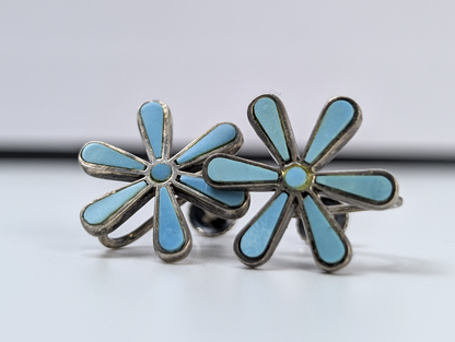 Museum of Fine Arts Boston Turquoise Floral Clip-on Earrings - MFA Robin Egg Turquoise Flower Clip On Sterling Earring