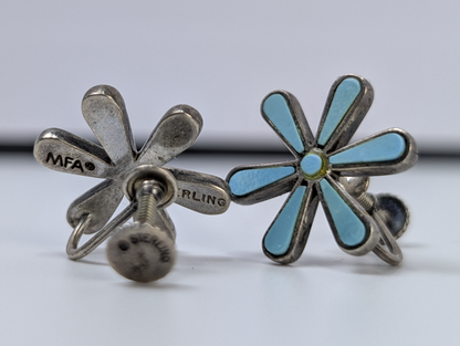Museum of Fine Arts Boston Turquoise Floral Clip-on Earrings - MFA Robin Egg Turquoise Flower Clip On Sterling Earring