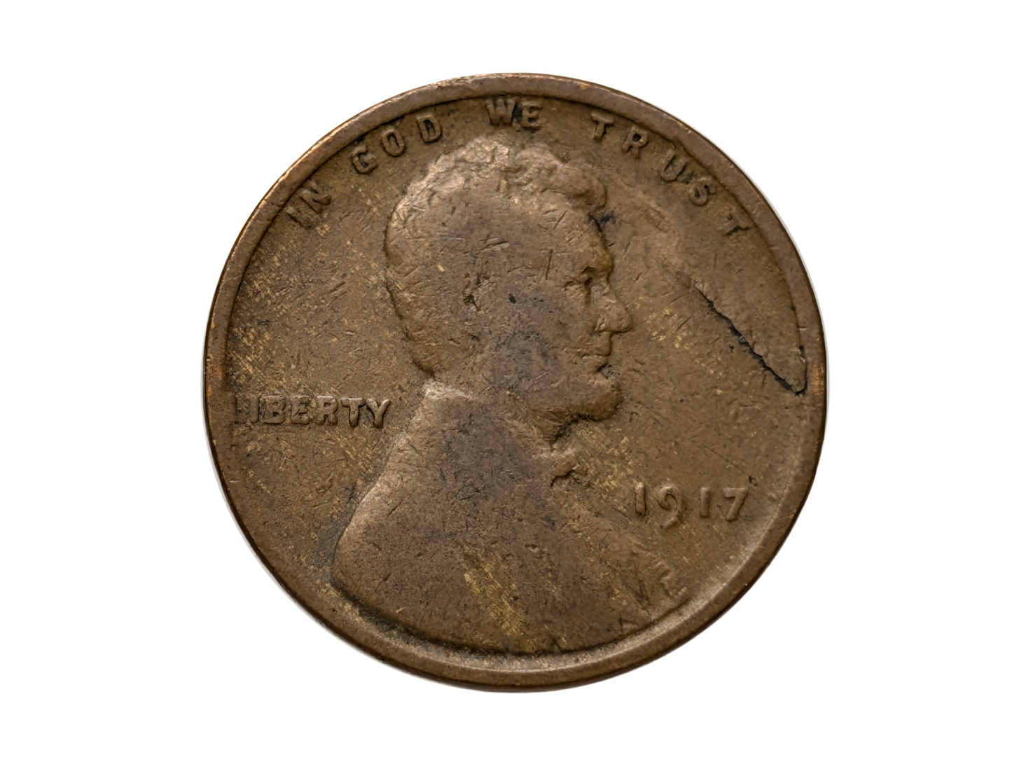 1917 Error Penny Major Die Crack - Lincoln Penny Error 1917 Big Die Crack