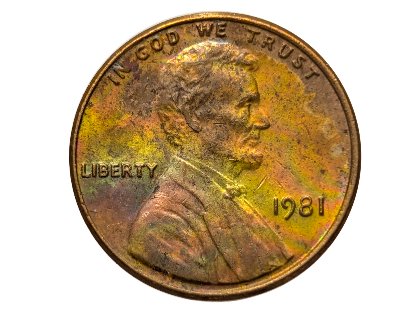 1981 Lincoln Memorial Penny Unique Rainbow Oxidation - Rainbow Oxidized 1981 Penny