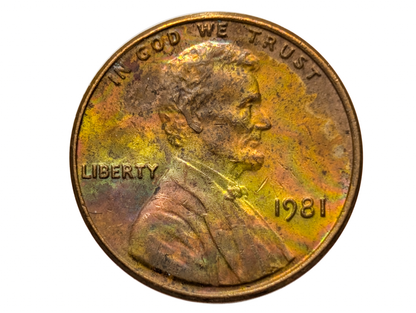 1981 Lincoln Memorial Penny Unique Rainbow Oxidation - Rainbow Oxidized 1981 Penny