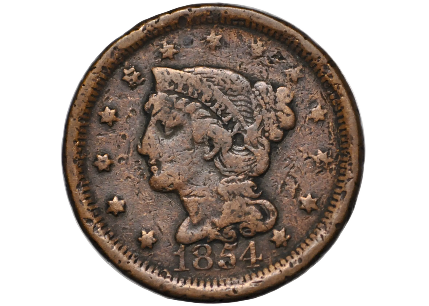 1854 One Cent Rotated Die Error Rare Coin - Unique Misaligned Obverse/Reverse 1800s One Cent