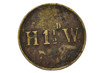 Vintage Brass Harry Wellband Castle Farm Hop Token - Hop Token 1 ½ Castle Farm England