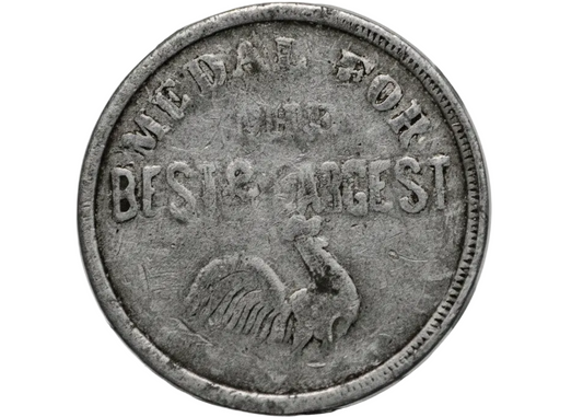 Vintage Aluminum Novelty Pocket Token "Best & Largest Rooster" / "You Bet Your Ass" - Mid-Century Aluminum Humor Token Rooster & Donkey