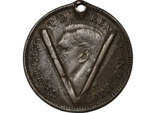 1941 Canadian One Cent Countermarked 'V' and Holed - Canadian One Cent Counter Stamped & Holed