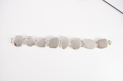 Vintage Multi-Gemstone Link Costume Jewelry Bracelet - Earth-Toned Multi-Gemstone Cabochon Bracelet