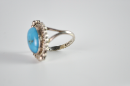 Vintage Size 6 Sterling Silver Oval Kingman Turquoise Stone Ring - Vintage Native Turquoise Ring Sz 6
