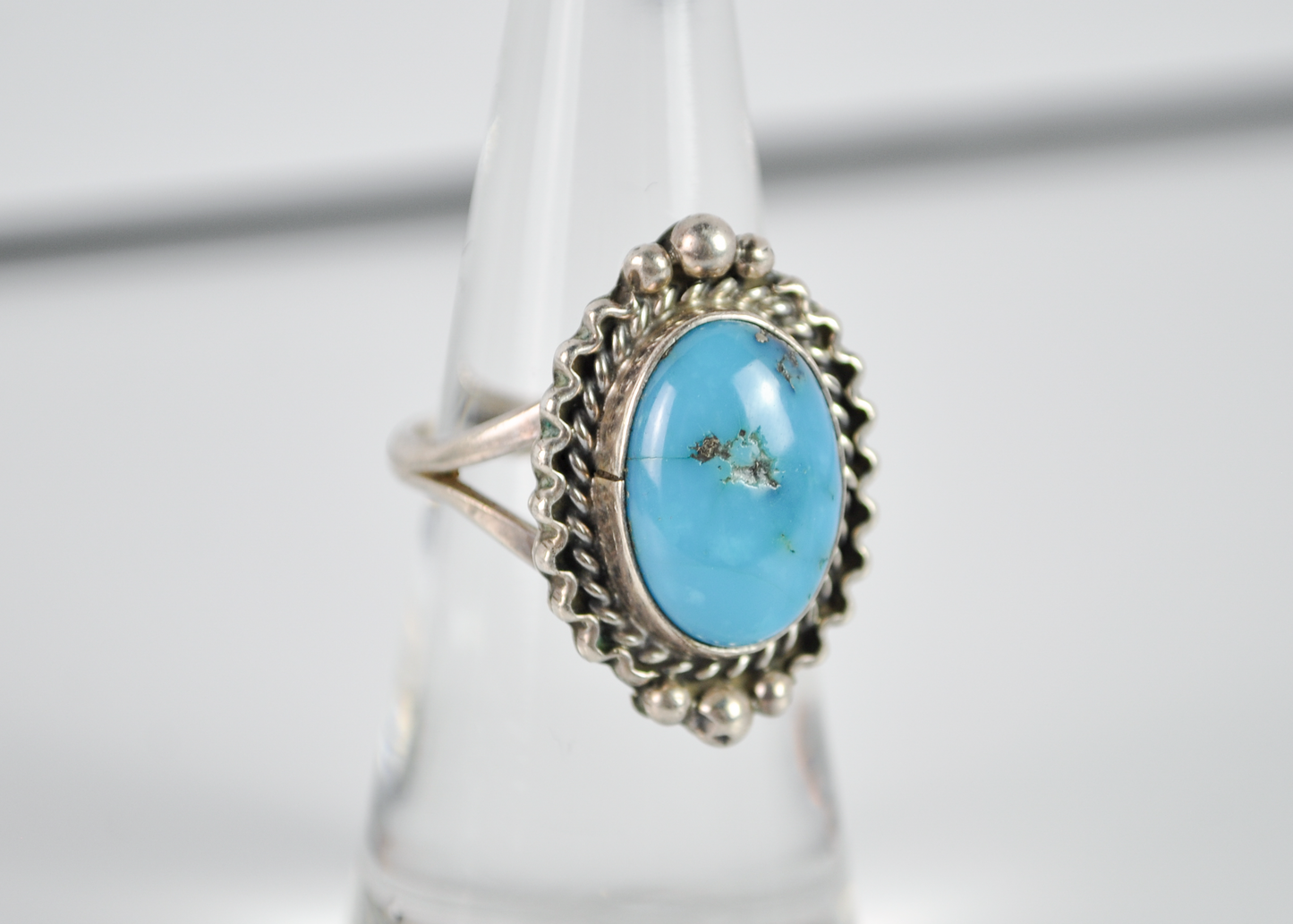 Vintage Size 6 Sterling Silver Oval Kingman Turquoise Stone Ring - Vintage Native Turquoise Ring Sz 6