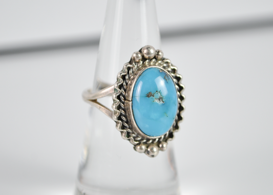 Vintage Size 6 Sterling Silver Oval Kingman Turquoise Stone Ring - Vintage Native Turquoise Ring Sz 6