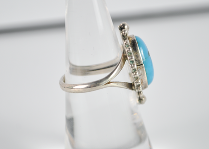 Vintage Size 6 Sterling Silver Oval Kingman Turquoise Stone Ring - Vintage Native Turquoise Ring Sz 6
