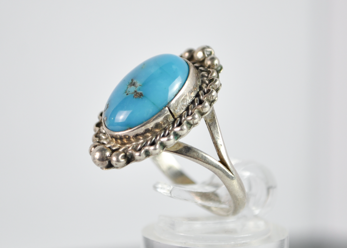 Vintage Size 6 Sterling Silver Oval Kingman Turquoise Stone Ring - Vintage Native Turquoise Ring Sz 6