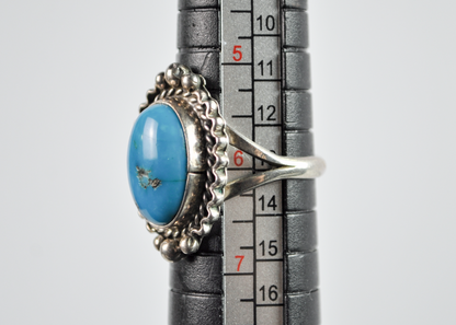 Vintage Size 6 Sterling Silver Oval Kingman Turquoise Stone Ring - Vintage Native Turquoise Ring Sz 6
