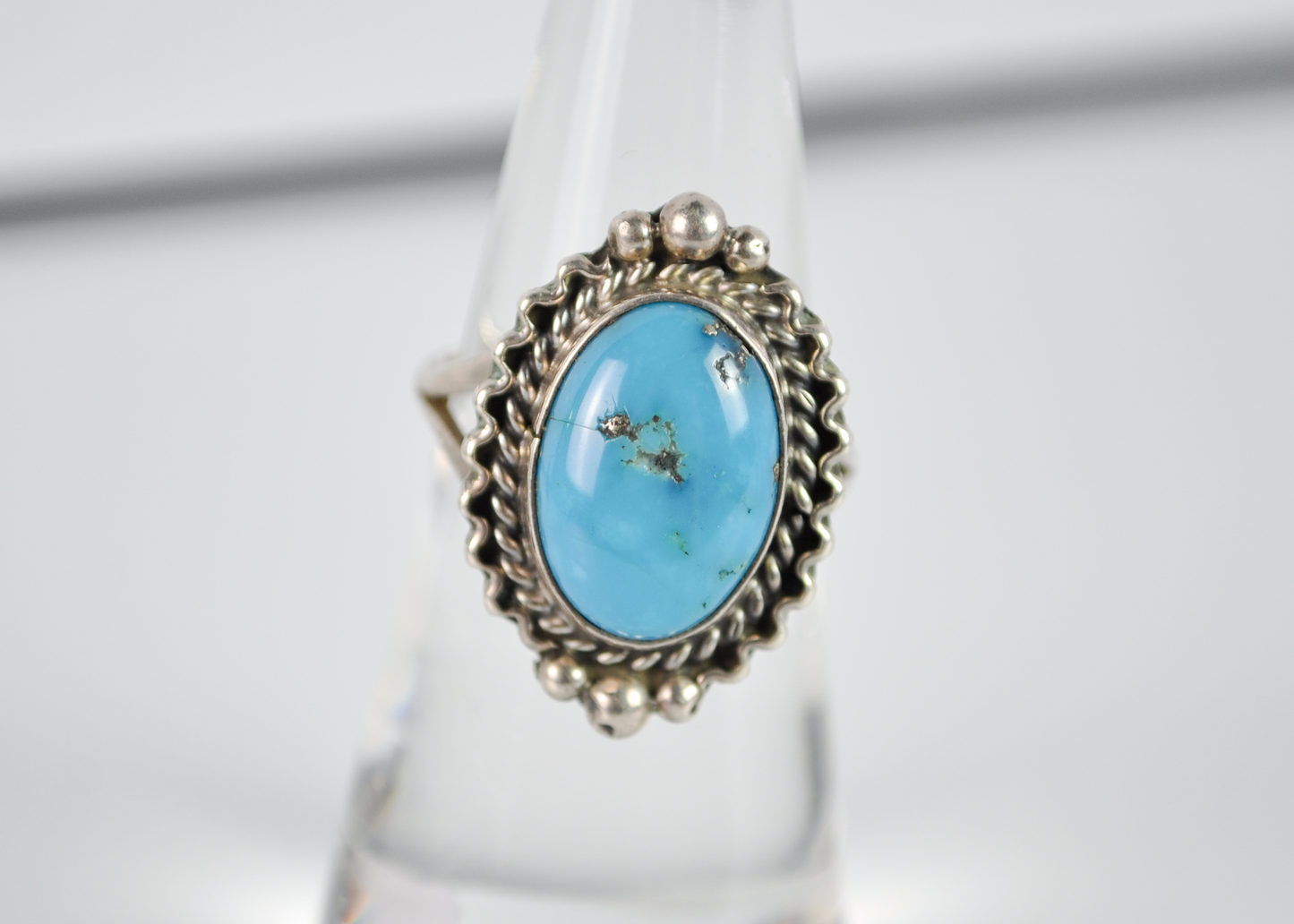 Vintage Size 6 Sterling Silver Oval Kingman Turquoise Stone Ring - Vintage Native Turquoise Ring Sz 6