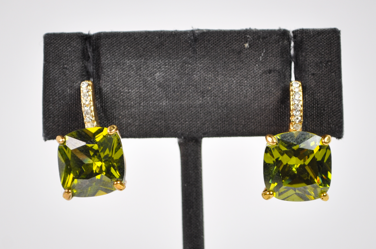 Vintage Cushion Cut Green Square Gemstone Dangle Earrings - Olive Green Cushion-Cut Cubic Zirconia Drop Earrings