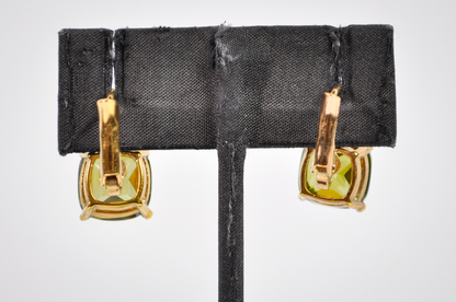 Vintage Cushion Cut Green Square Gemstone Dangle Earrings - Olive Green Cushion-Cut Cubic Zirconia Drop Earrings