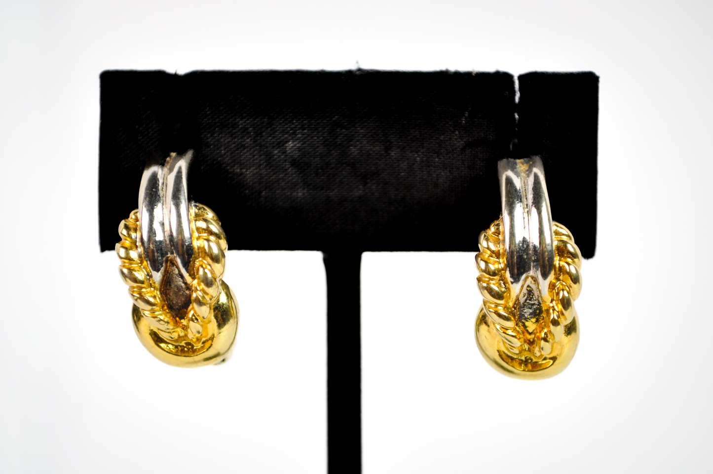 J.G. Hook Vintage Mixed Metal Gold Twist Silver Hoop Earrings - J.G. Hook Vintage Mixed Metal Half Hoops
