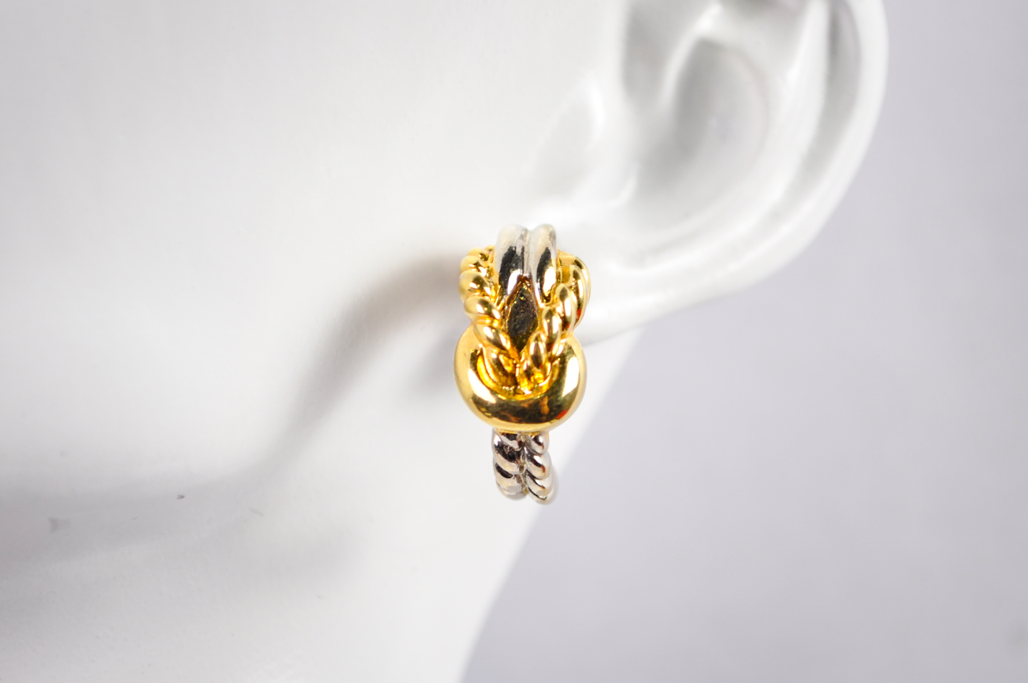 J.G. Hook Vintage Mixed Metal Gold Twist Silver Hoop Earrings - J.G. Hook Vintage Mixed Metal Half Hoops
