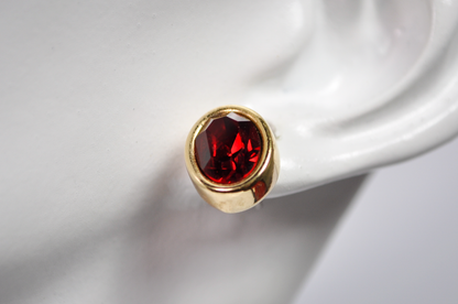 80s Vintage Swarovski SAL Gold Bezel Red Crystal Earrings - Vintage Swarovski SAL Ruby Red Crystal Oval Bezel Stud Earrings