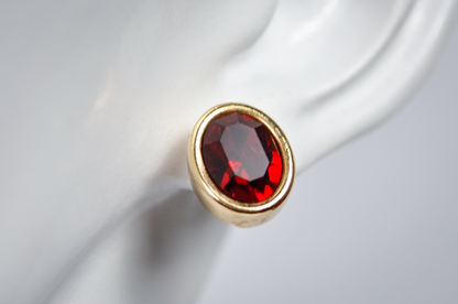 80s Vintage Swarovski SAL Gold Bezel Red Crystal Earrings - Vintage Swarovski SAL Ruby Red Crystal Oval Bezel Stud Earrings