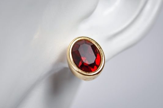 80s Vintage Swarovski SAL Gold Bezel Red Crystal Earrings - Vintage Swarovski SAL Ruby Red Crystal Oval Bezel Stud Earrings