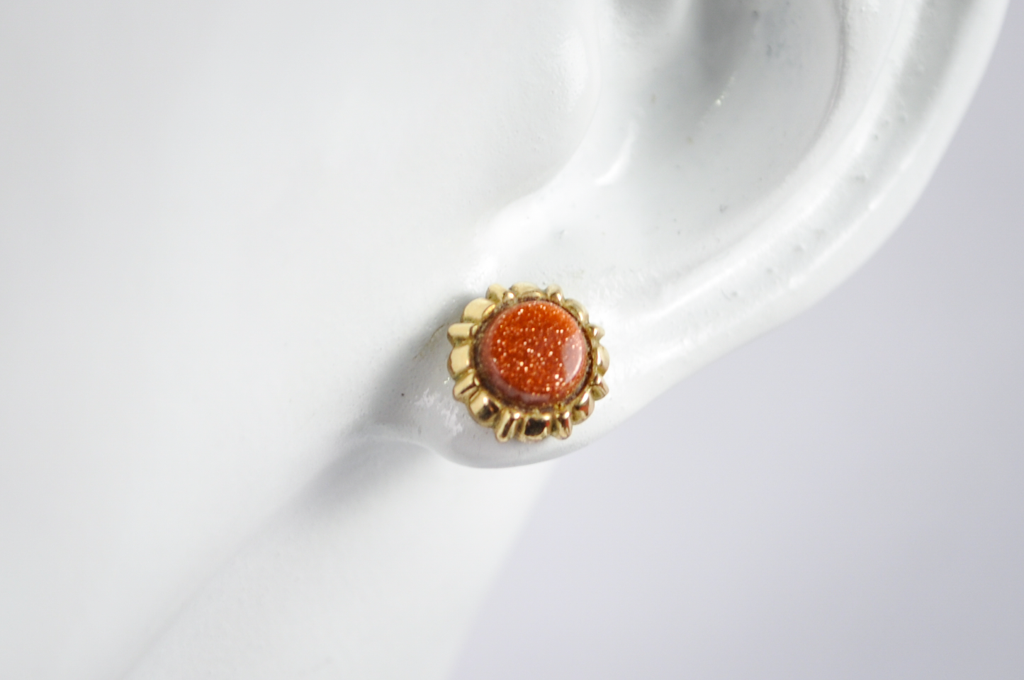 Dainty Circular Goldstone Gold-Toned Stud Earrings - Gold-Toned Goldstone Stud Earrings