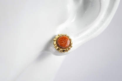 Dainty Circular Goldstone Gold-Toned Stud Earrings - Gold-Toned Goldstone Stud Earrings