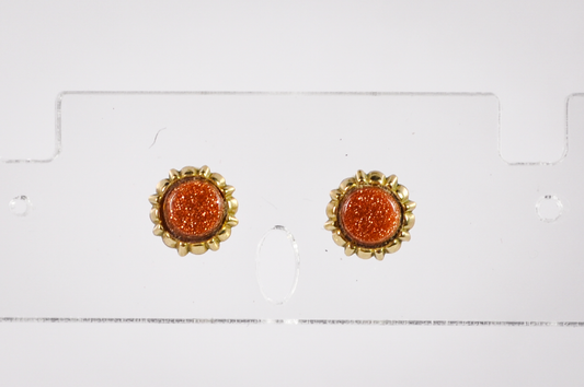 Dainty Circular Goldstone Gold-Toned Stud Earrings - Gold-Toned Goldstone Stud Earrings