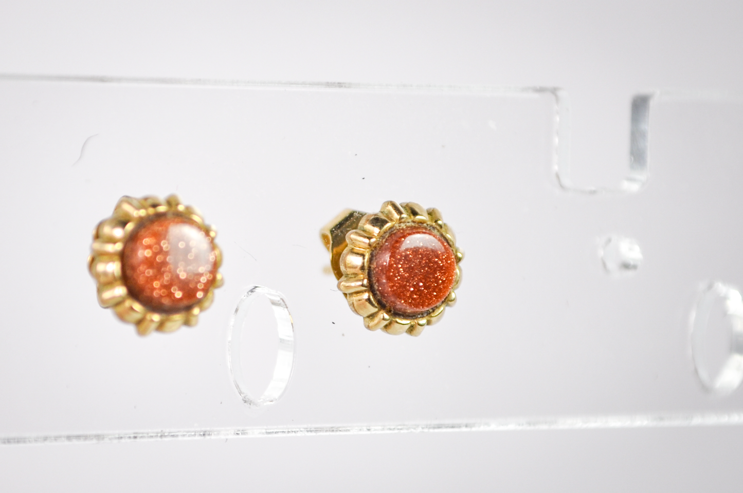 Dainty Circular Goldstone Gold-Toned Stud Earrings - Gold-Toned Goldstone Stud Earrings
