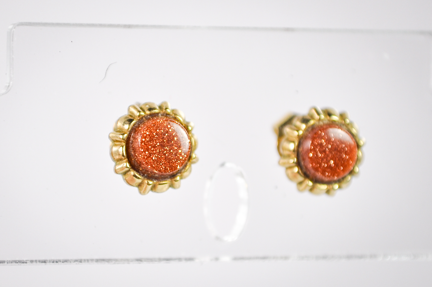 Dainty Circular Goldstone Gold-Toned Stud Earrings - Gold-Toned Goldstone Stud Earrings