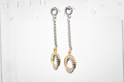 Mixed Metal Twisted Cable and Crystal Ring Dangle Earrings - Twisted Rope Circle Statement Dangles