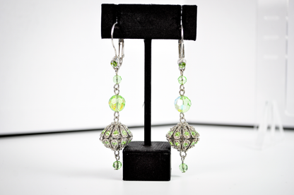 Sparkling Lime Green Rhinestone Statement Dangles - Radiant Meadow Green Statement Earrings