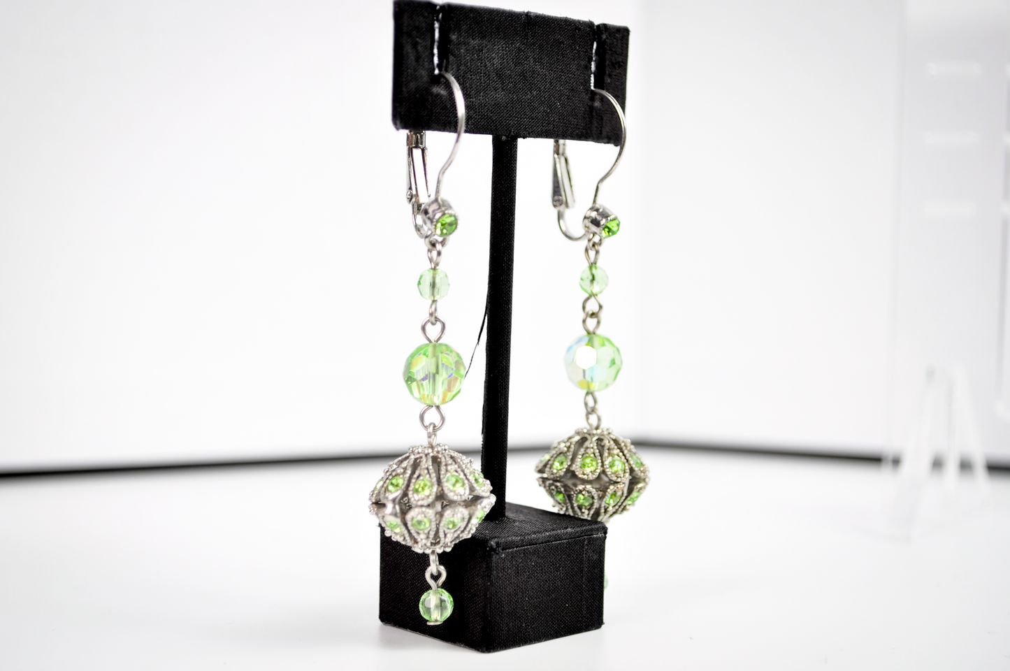 Sparkling Lime Green Rhinestone Statement Dangles - Radiant Meadow Green Statement Earrings