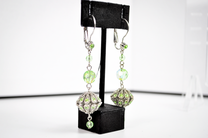 Sparkling Lime Green Rhinestone Statement Dangles - Radiant Meadow Green Statement Earrings