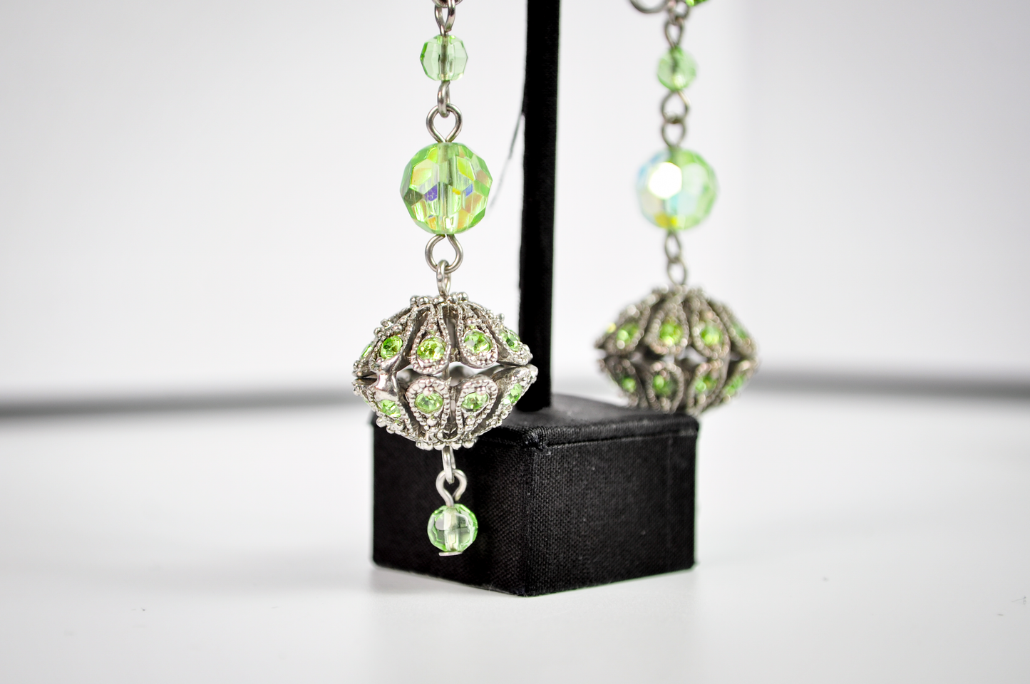 Sparkling Lime Green Rhinestone Statement Dangles - Radiant Meadow Green Statement Earrings