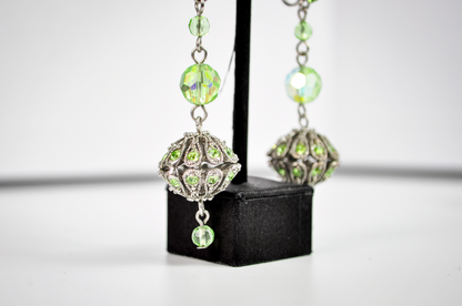 Sparkling Lime Green Rhinestone Statement Dangles - Radiant Meadow Green Statement Earrings