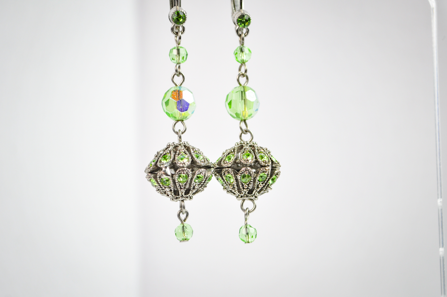 Sparkling Lime Green Rhinestone Statement Dangles - Radiant Meadow Green Statement Earrings