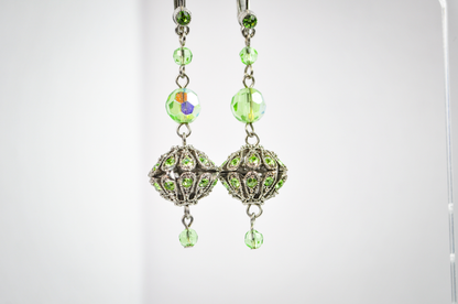 Sparkling Lime Green Rhinestone Statement Dangles - Radiant Meadow Green Statement Earrings