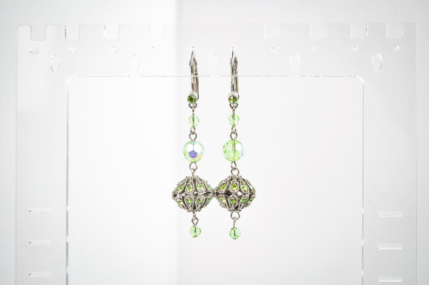Sparkling Lime Green Rhinestone Statement Dangles - Radiant Meadow Green Statement Earrings