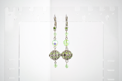Sparkling Lime Green Rhinestone Statement Dangles - Radiant Meadow Green Statement Earrings