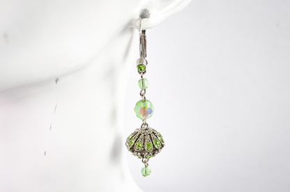 Sparkling Lime Green Rhinestone Statement Dangles - Radiant Meadow Green Statement Earrings