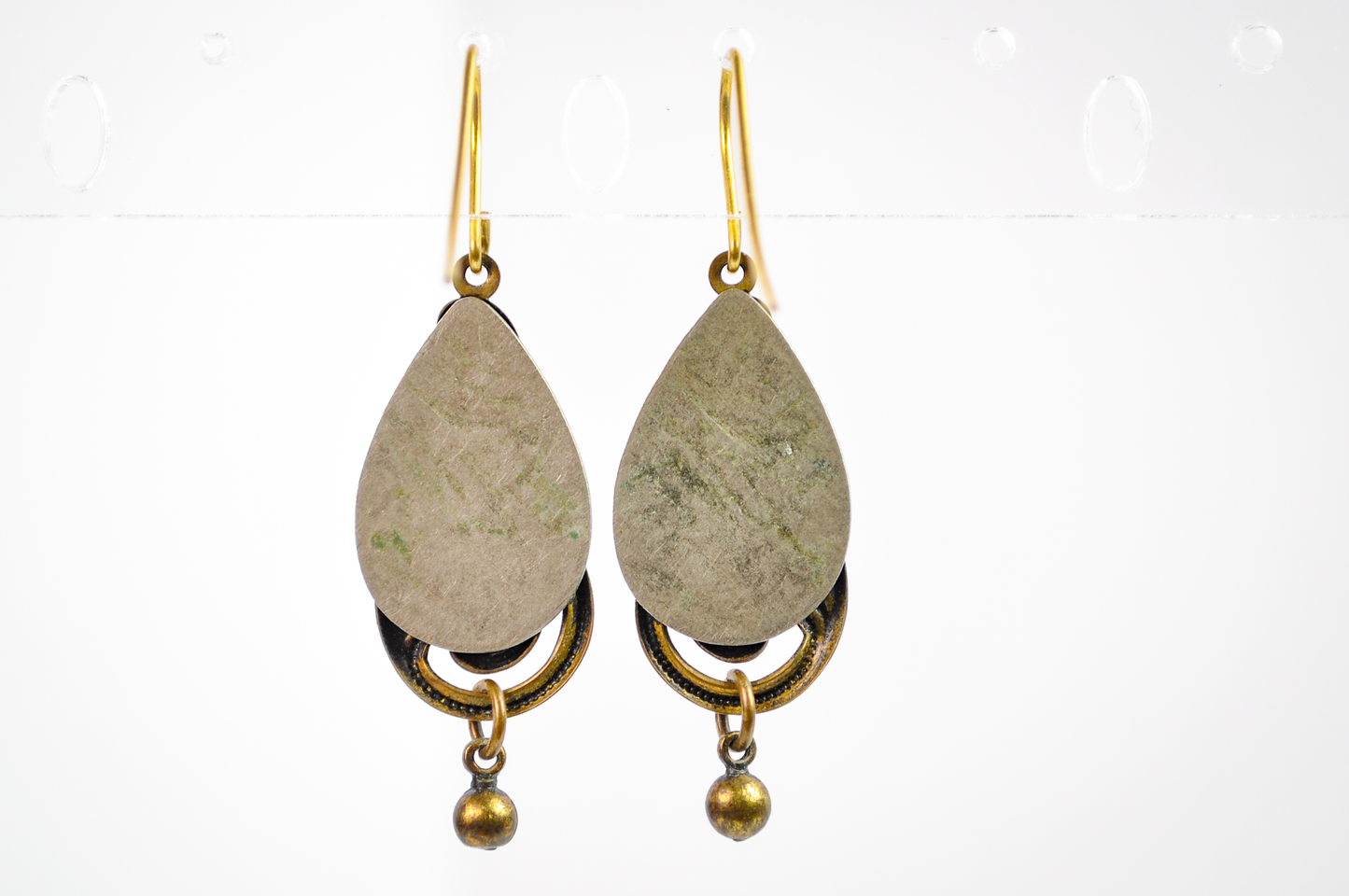 Celestial Antique Brass Blue Stone Dangle Earrings - Art Nouveau Bronze Teardrop Dangle Earrings