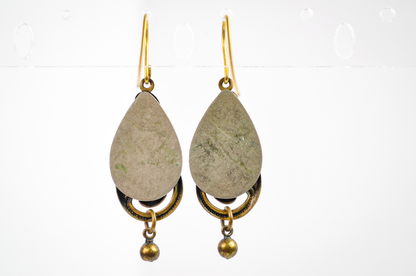 Celestial Antique Brass Blue Stone Dangle Earrings - Art Nouveau Bronze Teardrop Dangle Earrings
