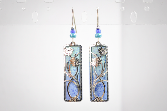 Adajio Earrings Soft Periwinkle & Aqua Ombre Column Dangles - Floral Adajio Turquoise and Purple Ombre Earrings